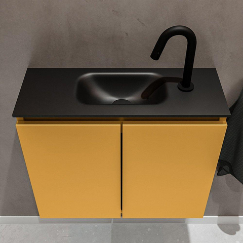 MONDIAZ TURE Toiletmeubel 60x23x50cm met 1 kraangaten 2 deuren ocher mat Wastafel Eden midden Solid Surface Zwart SW475352