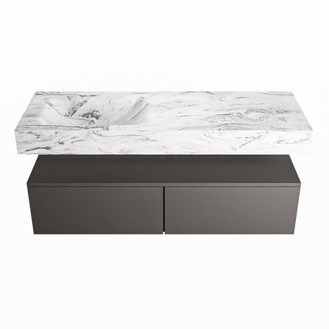 Mondiaz ALAN-DLUX Ensemble de meuble - 130cm - meuble Dark grey mat - 2 tiroirs - Lavabo Cloud Glace suspendu - vasque Gauche - 0 trous de robinet SW805366