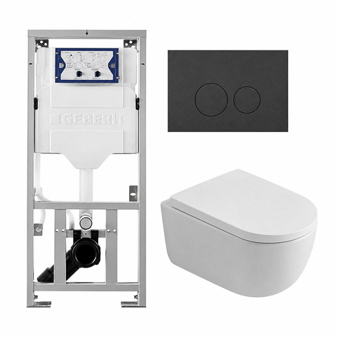 QeramiQ Dely Swirl Toiletset - 36.3x51.7cm - Geberit UP320 inbouwreservoir - met Burda frame - 35mm zitting - bedieningsplaat mat antraciet - ronde knoppen - mat wit SW1164777