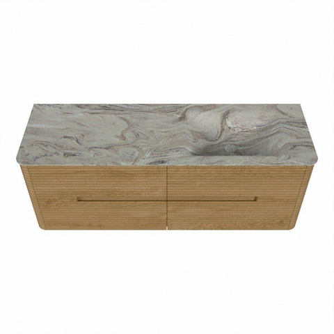 Mondiaz CIRO-DLUX Badkamermeubelset - 140x45x50cm - Solid surface wastafel Glace - 1 wasbak Rechts - 1 kraangat - 4 lades - Oak SW1530815