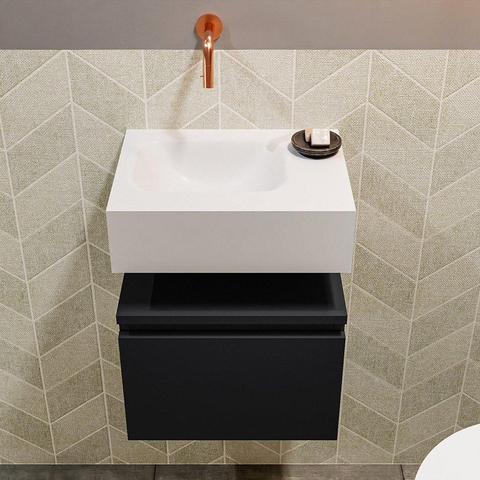 MONDIAZ ANDOR Toiletmeubel 40x30x30cm met 0 kraangaten 1 lades urban mat Wastafel Lex links Solid Surface Wit SW473920