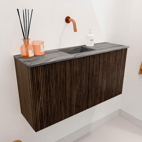 Mondiaz JOYA-DLUX 80cm toiletmeubel - kleur Walnut - Wastafel FAYE positie Midden Zonder kraangat kleur Sombra. SW1424717