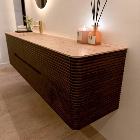 Mondiaz CIRO-DLUX Ensemble de meubles de salle de bains - 190x45x50cm - Plan-vasque solid surface Arena - 1 lavabo à gauche - 1 trou de robinet - 4 tiroirs - Noyer SW1530463
