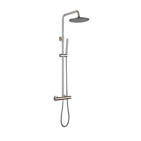 Fortifura Calvi Regendoucheset - thermostatisch - 25cm hoofddouche - staafhanddouche - Geborsteld RVS PVD OUTLETSTORE STORE42962