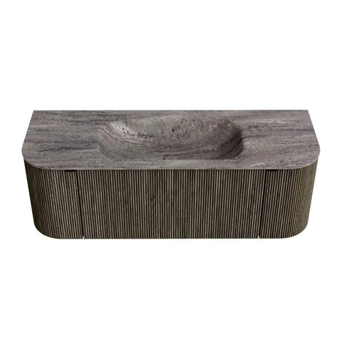MONDIAZ KURVE-DLUX Meuble de salle de bains 130cm arrondi Gauche + Droite couleur Shadow avec 1 tiroir et 2 portes. Lavabo BIG SMALL Central sans trou de robinet Oza. SW1432883