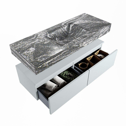 Mondiaz ALAN-DLUX Ensemble de meuble - 120cm - meuble Clay mat - 2 tiroirs - Lavabo Cloud Lava suspendu - vasque Centre - 0 trous de robinet SW809050