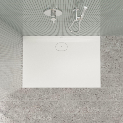 Villeroy & Boch Ecora douchebak - 120x80x3.5cm - afvoer lange zijde - stone white (wit) SW1558992