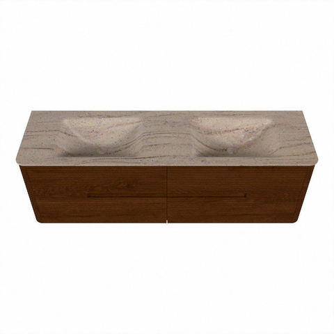 Mondiaz CIRO-DLUX Meuble de salle de bains - 160x45x50cm - plan vasque en solid surface Saba - 2 vasques Double - sans trous de robinetterie - 4 tiroirs - Ruby SW1531937