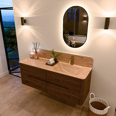 Mondiaz CIRO-DLUX Badkamermeubelset - 140x45x50cm - Solid surface wastafel Arena - 1 wasbak Rechts - 1 kraangat - 4 lades - Dusk SW1533104