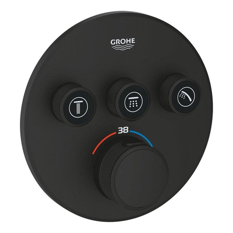 Grohe Grohtherm SmartControl Regendoucheset - inbouwbox - 3 wegs omstel - hoofddouche rond - plafondarm - handdouchehouder - staafhanddouche - phantom black (zwart) SW1204254