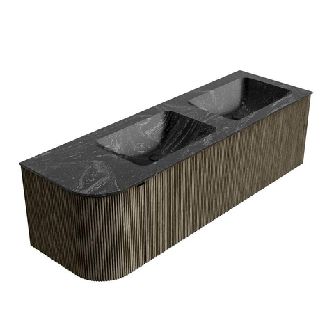 Mondiaz KURVE-DLUX Ensemble meuble de salle de bains - 145x46x40cm - 1 tiroir - 1 porte - lavabo solid surface - double / droite - 2 trous de robinet - Shadow SW1414707