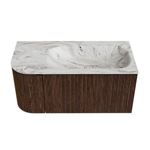 MONDIAZ KURVE-DLUX Meuble de salle de bains 95cm avec module 25 L couleur Walnut avec 1 tiroir et 1 porte. Lavabo BIG SMALL droit sans trou de robinet couleur Glace. SW1138016