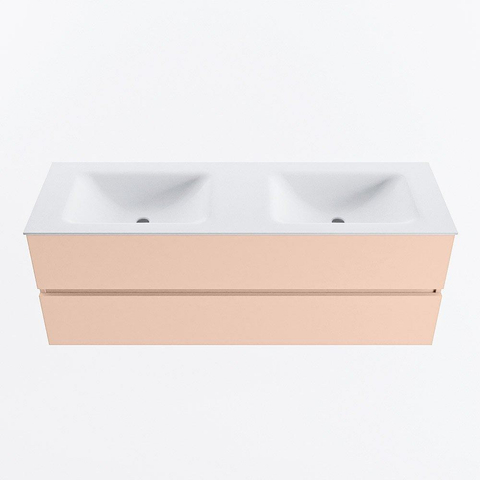 MONDIAZ VICA Ensemble meuble de salle de bains - 140cm - meuble sous-vasque rosee - 2 tiroirs - lavabo cloud double - 2 trous de robinet - version haute 60cm - talc SW1083532