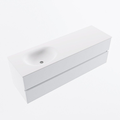 MONDIAZ VICA meuble sous lavabo 150cm Talc 2 tiroirs. Lavabo MOON gauche sans trou de robinet, couleur Talc. SW1381874