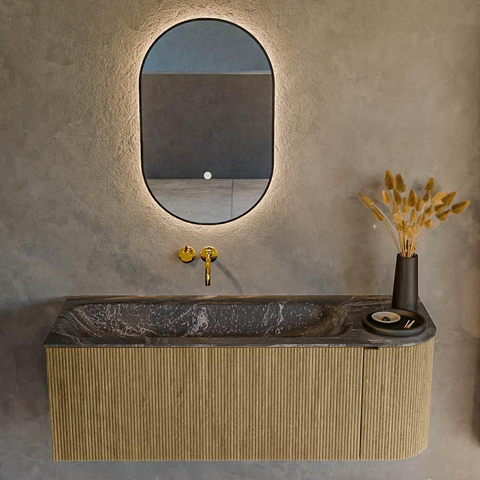 Mondiaz KURVE-DLUX Ensemble de meuble de salle de bains - 125x46x40cm - 1 tiroir - 1 porte - vasque solid surface - gauche - sans trou de robinet - Dusk SW1415259