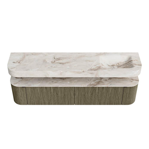 MONDIAZ THOR-DLUX 200cm meuble de salle de bains arrondi gauche + droite couleur Shadow avec 2 tiroirs et 2 portes. Vasque suspendue CLOUD Droite 1 trou de robinet couleur Frappe. SW1467018