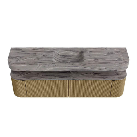 MONDIAZ THOR-DLUX Meuble de salle de bains 190cm arrondi gauche + droite couleur Dusk avec 2 tiroirs et 2 portes. Vasque suspendue CLOUD Milieu 1 trou de robinet couleur Sombra. SW1466704