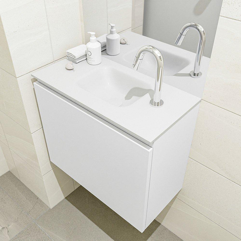 MONDIAZ OLAN Toiletmeubel 60x30x40cm met 1 kraangaten 1 lades talc mat Wastafel Lex midden Solid Surface Wit SW473184