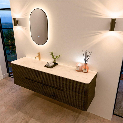 Mondiaz CIRO-DLUX Ensemble de meubles de salle de bains - 170x45x50cm - Plan-vasque en solid surface Meli - 1 vasque à gauche - 1 trou de robinet - 4 tiroirs - Shadow SW1532540