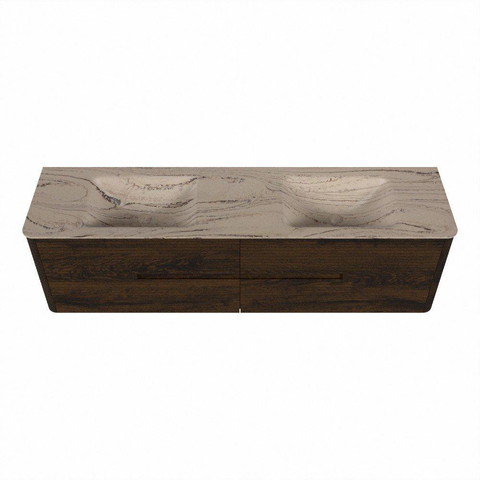 Mondiaz CIRO-DLUX Badkamermeubelset - 180x45x50cm - Solid surface wastafel Arena - 2 wasbak Dubbel - zonder kraangaten - 4 lades - Walnut SW1530478