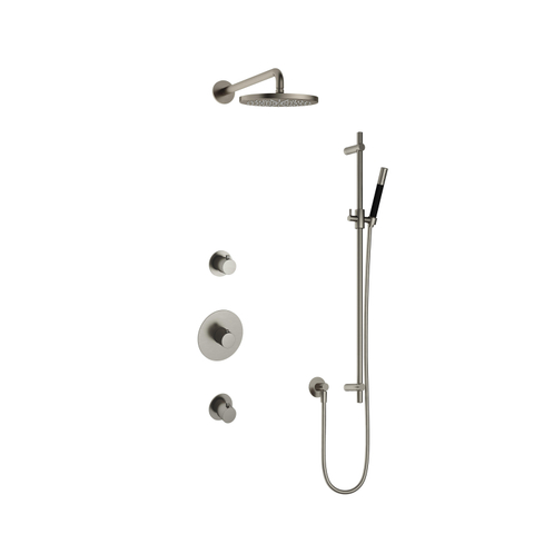 Hotbath Cobber IBS20 Ensemble de douche de tête encastré - bras mural 35cm - douche de tête ronde 20cm - douchette à main barre - barre de douche - nickel brossé SW440443