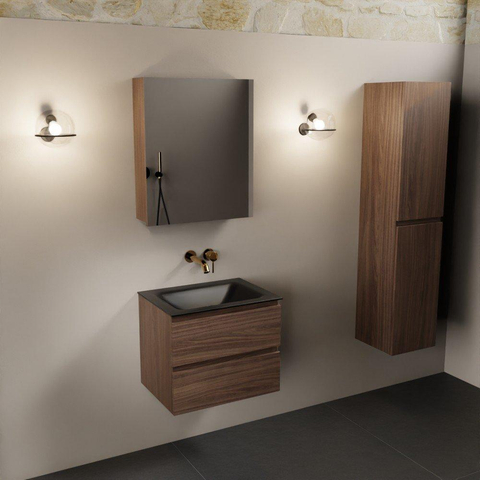Mondiaz AIVY Ensemble de meuble - 60x45x50cm - 0 trous de robinet - 1 vasque Urban Solid surface - Centre - 2 tiroirs - avec armoire de toilette - Melamine Mocha SW892386
