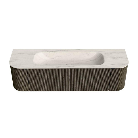 MONDIAZ KURVE-DLUX Meuble de salle de bains 160cm arrondi gauche + droite couleur Shadow avec 1 tiroir et 2 portes. Lavabo BIG MEDIUM central sans trou de robinet Meli. SW1431812