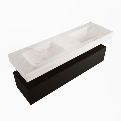 Mondiaz ALAN-DLUX Ensemble de meuble - 150cm - meuble Urban mat - 1 tiroir - Lavabo Cloud Ostra suspendu - vasque Gauche et droite - 2 trous de robinet SW807601