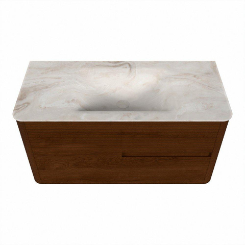 Mondiaz CIRO-DLUX Badkamermeubelset - 100x45x50cm - Solid surface wastafel Frappe - 1 wasbak Midden - 1 kraangat - 2 lades - Ruby SW1531327
