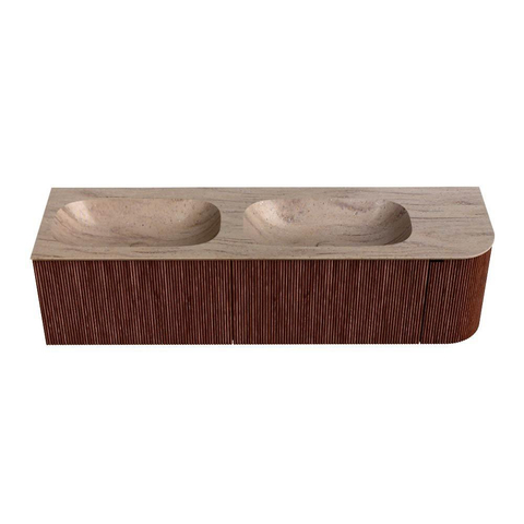 MONDIAZ KURVE-DLUX 165cm badmeubel ronding Rechts kleur Ruby met 2 lades en 1 deur. Wastafel STOR SMALL Dubbel / Links zonder kraangat Saba. SW1433511