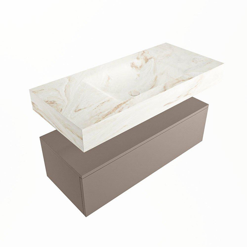 Mondiaz ALAN-DLUX Ensemble de meuble - 100cm - meuble Smoke mat - 1 tiroir - Lavabo Cloud Frappe suspendu - vasque Centre - 0 trous de robinet SW805039
