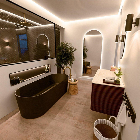 Mondiaz CIRO-DLUX Ensemble de meubles de salle de bains - 110x45x50cm - Plan vasque en solid surface Ostra - 1 vasque à gauche - sans trous de robinetterie - 2 tiroirs - Ruby SW1531851