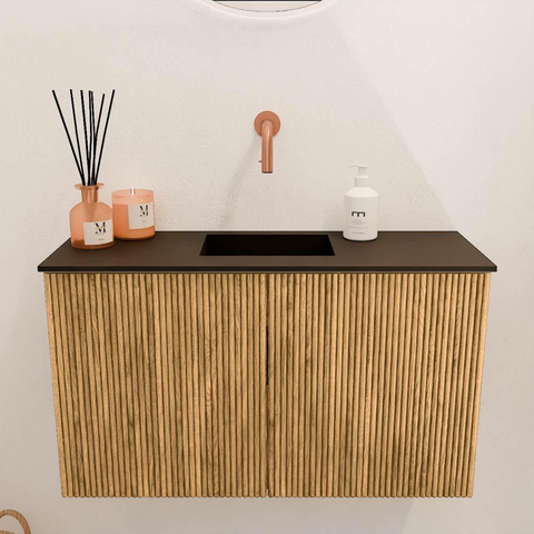 Mondiaz JOYA 70cm meuble de salle de bains - couleur Oak - Vasque FAYE position Milieu Sans trou de robinet couleur Urban SW1421195