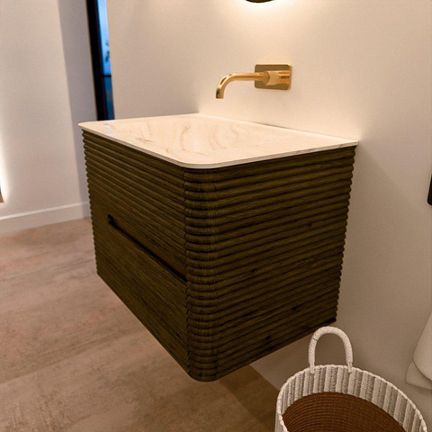Mondiaz CIRO-DLUX Badkamermeubelset - 70x45x50cm - Solid surface wastafel Ostra - 1 wasbak Midden - zonder kraangaten - 2 lades - Shadow SW1532449