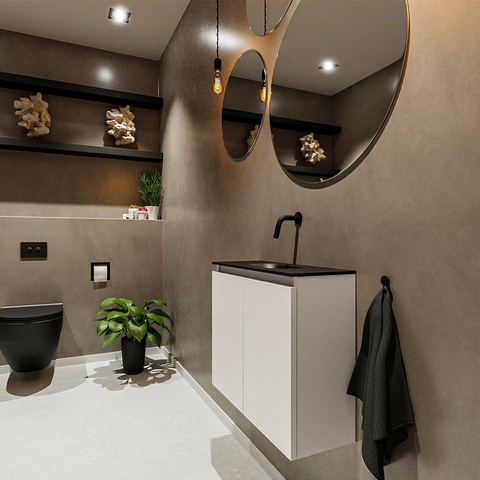MONDIAZ TURE Toiletmeubel 60x23x50cm met 0 kraangaten 2 deuren linen mat Wastafel Eden midden Solid Surface Zwart SW475443
