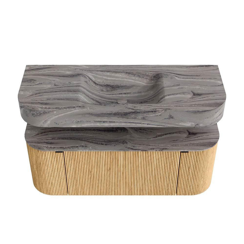 MONDIAZ THOR-DLUX 120cm badmeubel ronding links + rechts kleur Oak met 1 lade en 2 deuren. Vrijhangende wastafel CLOUD Midden zonder kraangat kleur Sombra. SW1463645