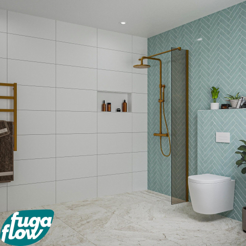 FugaFlow Eccelente Vetro inloopdouche badkamer - 30x200cm - rookglas - wandarm - geborsteld koper SW1124831
