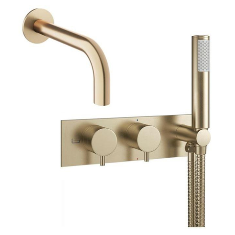 Crosswater MPRO Robinet de baignoire - thermostatique - encastrable - horizontal - 2 voies avec douchette - laiton brossé SW641789