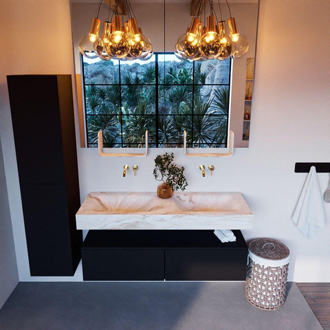 Mondiaz ALAN-DLUX Ensemble de meuble - 130cm - meuble Urban mat - 2 tiroirs - Lavabo Cloud Frappe suspendu - vasque Gauche et droite - 0 trous de robinet SW805377