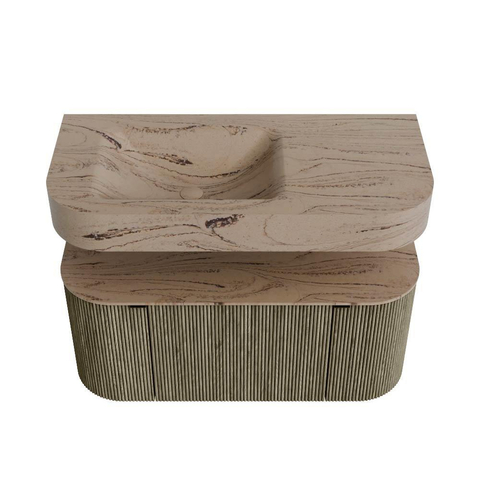 MONDIAZ THOR-DLUX 100cm meuble de salle de bains arrondi gauche + droite couleur Shadow avec 1 tiroir et 2 portes. Vasque suspendue CLOUD Gauche 1 trou de robinet couleur Arena. SW1467465