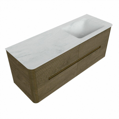 Mondiaz CIRO-DLUX Ensemble de meubles de salle de bains - 130x45x50cm - plan-vasque solid surface Opalo - 1 lavabo à droite - 1 trou de robinet - 4 tiroirs - Dusk SW1532948