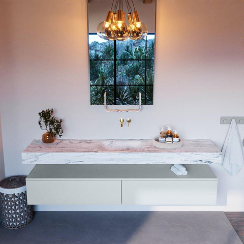 Mondiaz ALAN-DLUX Ensemble de meuble - 200cm - meuble Clay mat - 2 tiroirs - Lavabo Cloud Glace suspendu - vasque Centre - 0 trous de robinet SW806265