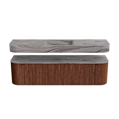 MONDIAZ THOR-DLUX 170cm badmeubel ronding links + rechts kleur Ruby met 1 lade en 2 deuren. Vrijhangende wastafel CLOUD Midden 1 kraangat kleur Sombra. SW1465862
