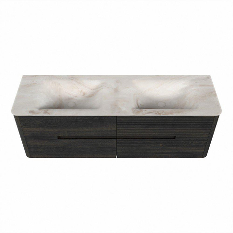 Mondiaz CIRO-DLUX Ensemble de meubles de salle de bains - 150x45x50cm - vasque solid surface Frappe - 2 vasques double - sans trous de robinet - 4 tiroirs - Shadow SW1532158