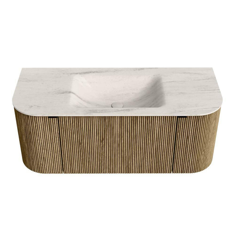 MONDIAZ KURVE-DLUX Meuble de salle de bains 110cm arrondi gauche + droite couleur Dusk avec 1 tiroir et 2 portes. Lavabo CLOUD au milieu 1 trou de robinet Meli. SW1431854