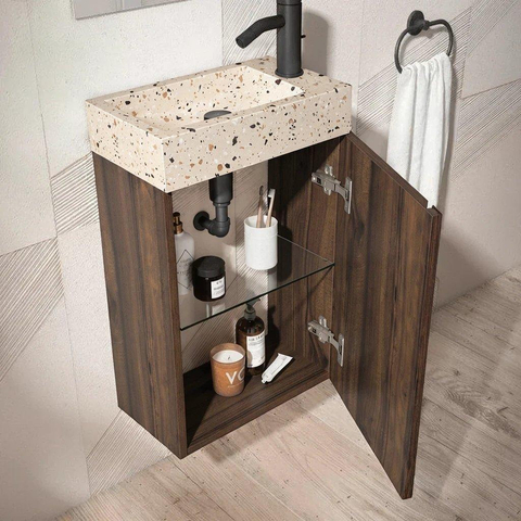 Saniclass Chaci Toiletmeubelset - 40x65cm - 1 deur - 1 kraangat - rechts - fontein terrazzo - noten SW1482348