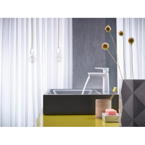 Hansgrohe Talis e 1 greeps wastafelkraan - 110 - coolstart - met trekwaste - mat wit SW297307