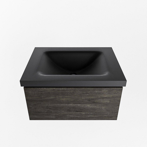 Mondiaz BUKLA Ensemble de meuble - 60x45x34cm - 0 trous de robinet - lavabo centré - solid surface - Urban - sans poignée - 1 tiroir - Mélamine - Marron foncé SW704916