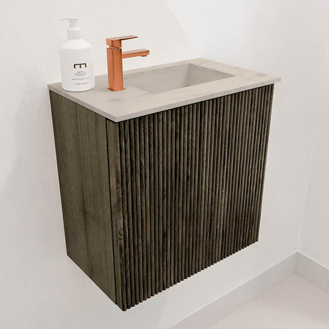 Mondiaz JOYA-DLUX 40cm toiletmeubel - kleur Shadow - Wastafel FAYE positie Rechts 1 kraangat kleur Opalo. SW1422916