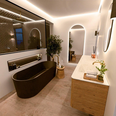 Mondiaz CIRO-DLUX Badkamermeubelset - 190x45x50cm - Solid surface wastafel Opalo - 1 wasbak Rechts - zonder kraangaten - 4 lades - Oak SW1531056